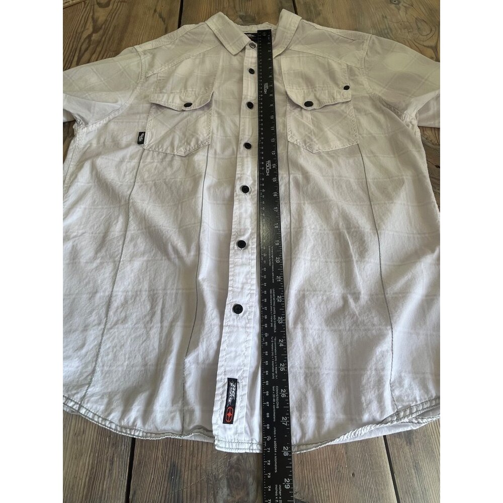 Y2K No Fear Button Up Shirt Mens L White Pockets Double Stitching Short Sleeve - Picture 9 of 9